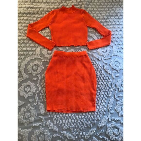 Y2K Adorable Highlighter Orange Two Piece Unit, Top-Size M, Skirt S. dopamine - Picture 5 of 9